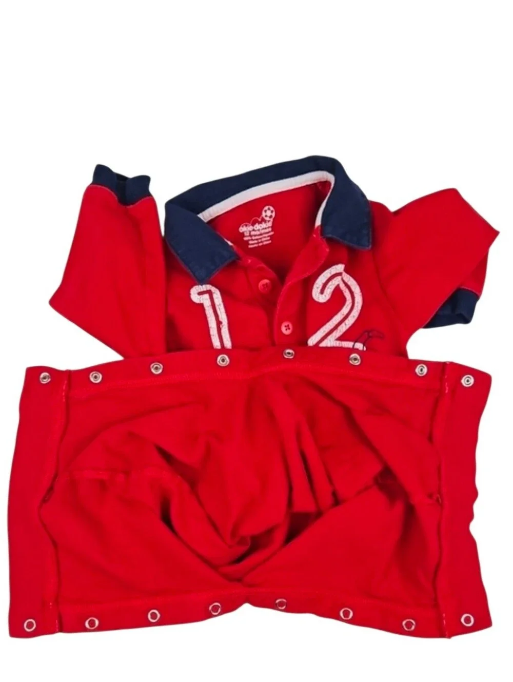 12 Mos. Vintage Baby Jumpsuit Red Cotton Car Scooter Theme Pants Longsleeve